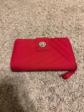 Vera Bradley Red Quilted Zip-Around Wallet with Turn-Lock